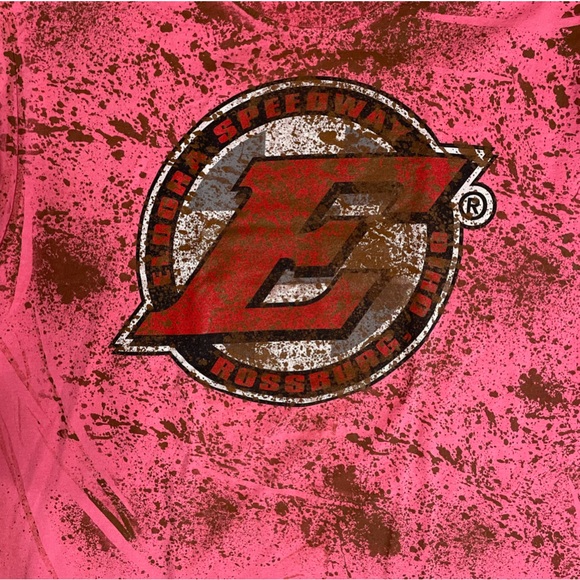 Like New Eldora Speedway T-Shirt w/ fake dirt splatter Hot Pink Size Large - Picture 4 of 6